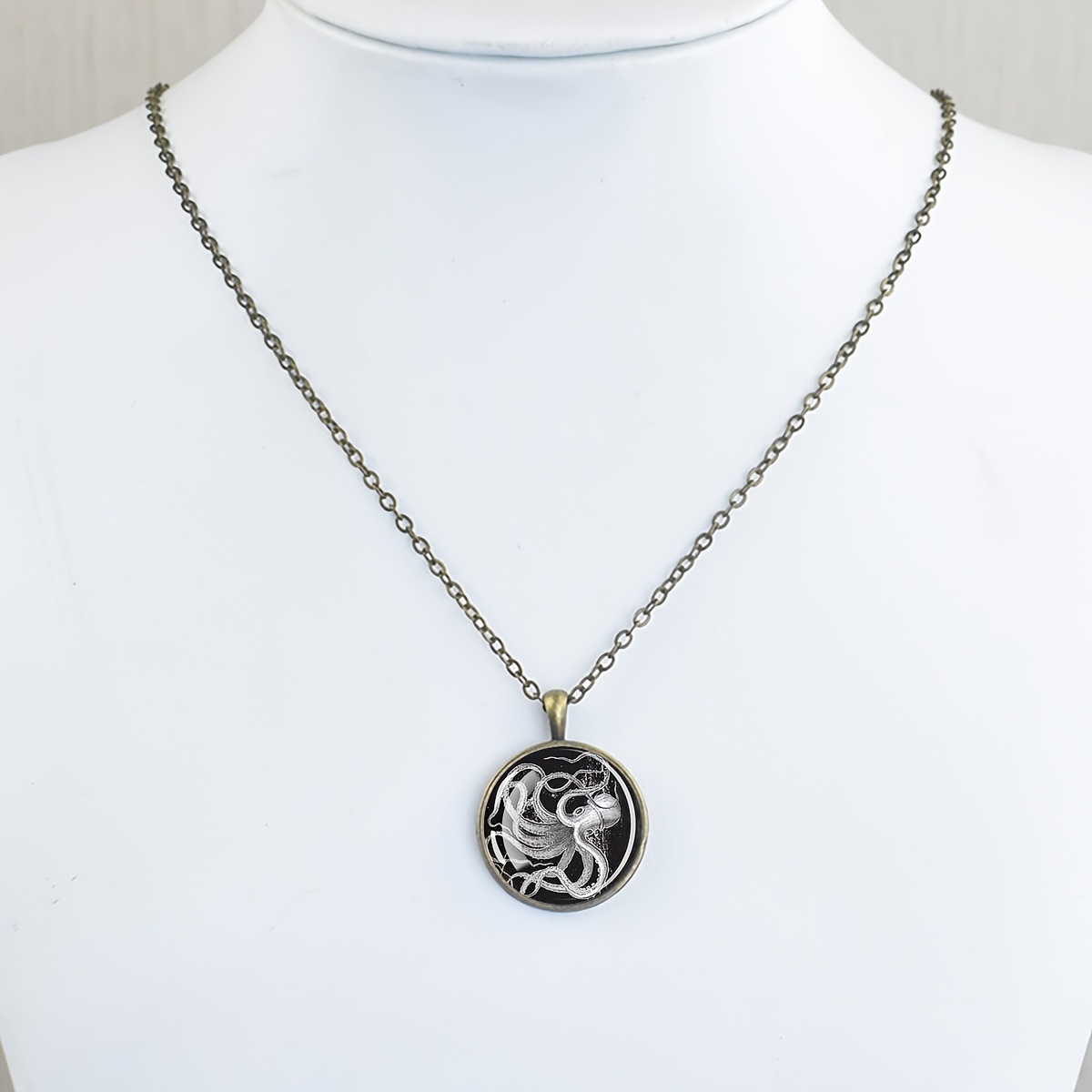 Octopus Design Round Pendant Necklace, Vintage Statement Charm